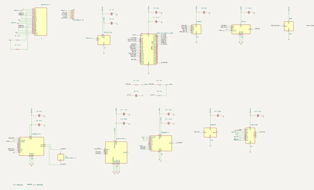 The desk robot schematic Typmax produced, rendered from the KiCad file it wrote