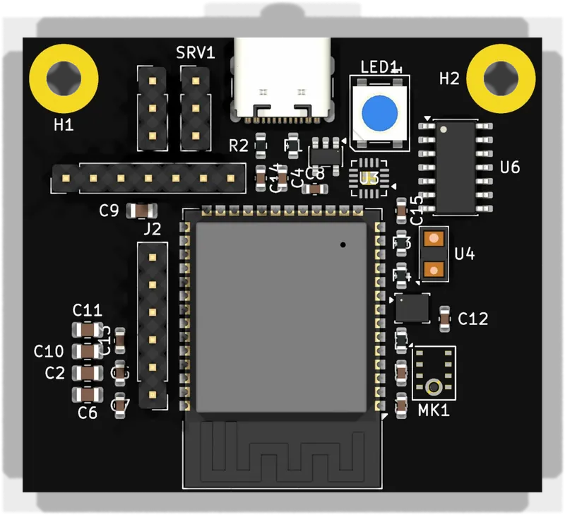 The desk robot board, 48 × 42 mm, top view